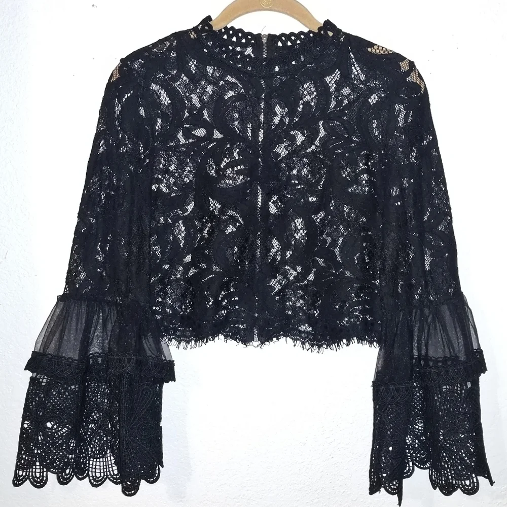 Forever 21 Lace Design Bell Sleeve Crop Top - Picture 3 of 9